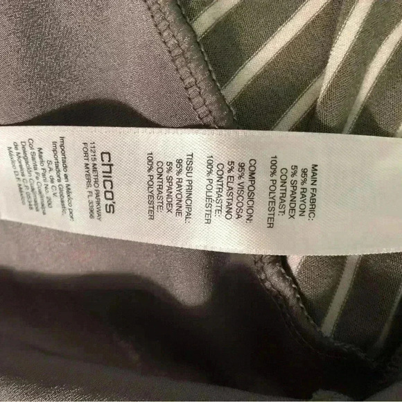 Chicos Women’s 3 (XL) long green and white stripe blouse long asymmetrical hem - Picture 4 of 5